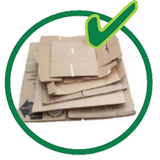 Accepted items in our blue recycling bins - corrugated cardboard is permitted.